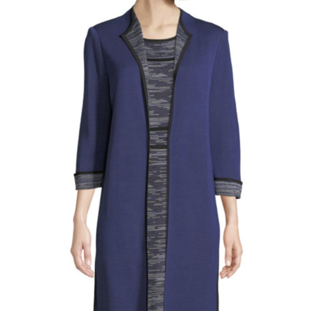 Misook 3/4 Sleeve Space Dye Navy Sweater Jacket
